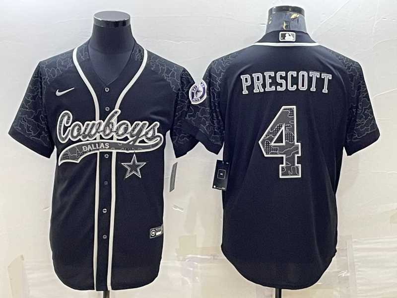 Men%27s Dallas Cowboys #4 Dak Prescott Black Reflective With Patch Cool Base Stitched Baseball Jersey->cleveland browns->NFL Jersey
